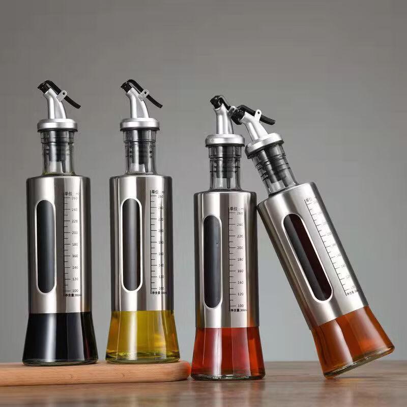 Distributeur d'huile Ru Han 500 ml en acier inoxydable avec bouchon à rabat et graduation