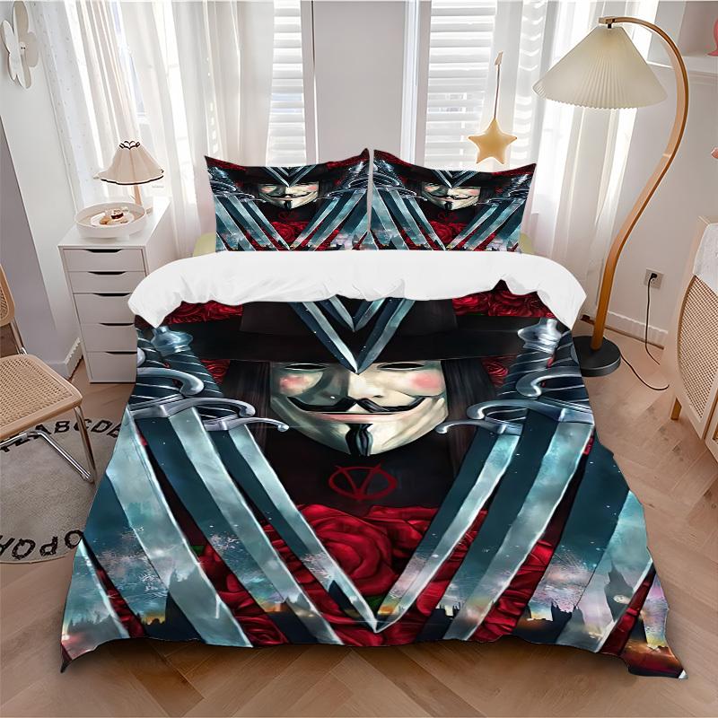 

3pcs V for Vendetta Bedding Set, Soft Polyester Duvet Cover and Pillowcases Machine Washable Seasons all suitable & Guest Room Decor211 135x200cm