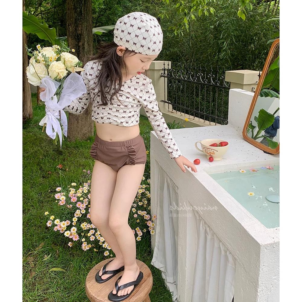 

2024 Девочки Корейский Стиль Купальник с Длинным Рукавом и Разрезом с Защитой от Солнца 130