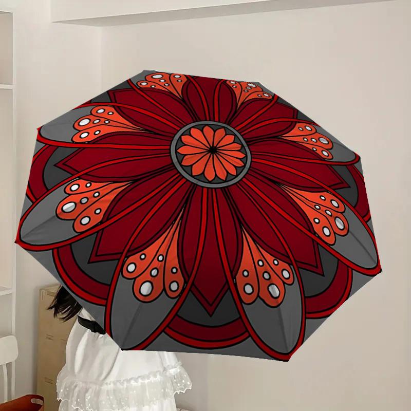 1pc Floral Mandala Design Automatic Umbrella Durable Iron Frame & Plastic Handle, Gift for Men & Women, Sturdy Construction Yy250905184