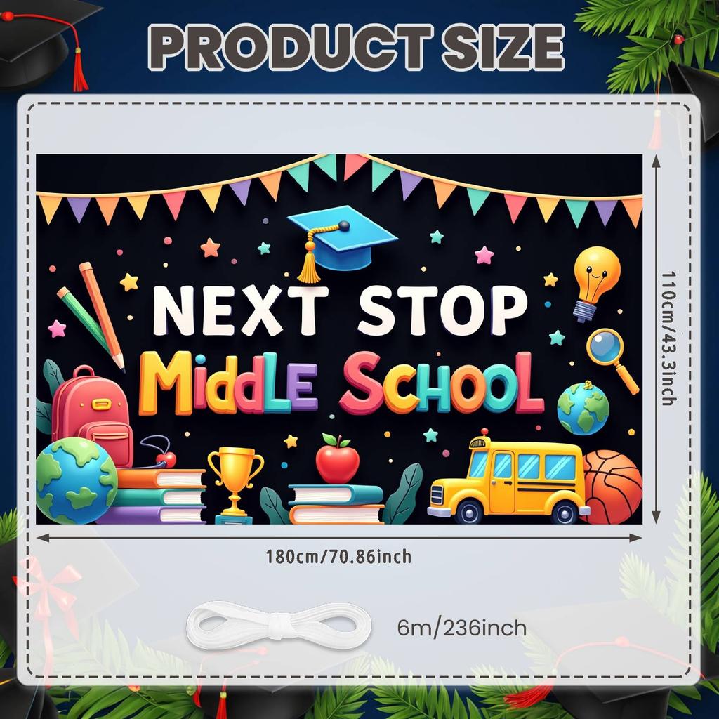Back To School Banner Educational Elements School Celebration Background Next Stop Display Star Decorations Graduation Backdrop