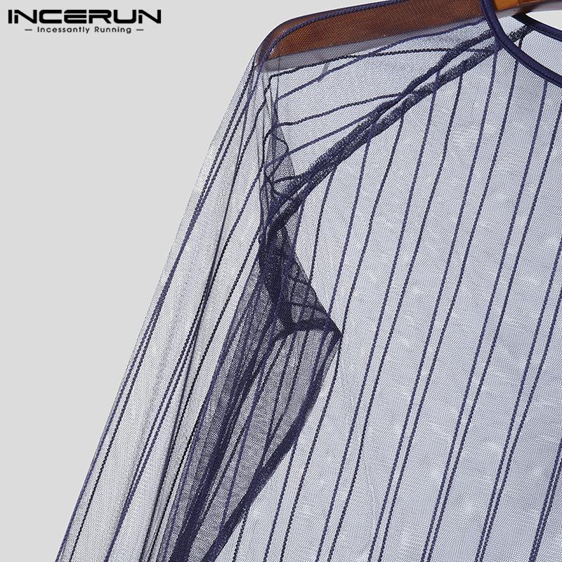 INCERUN Men Long Sleeve Mesh See Through Skinny T-shirts Partywear Clubwear