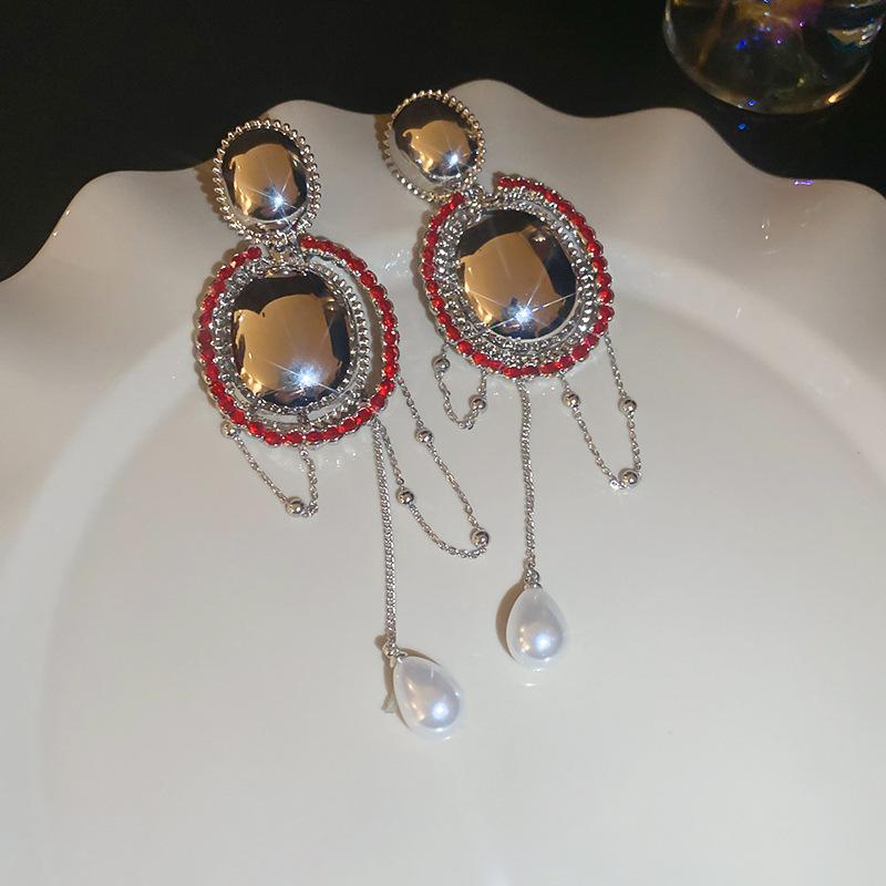 

Преувеличенные овальные серьги с бахромой из жемчуга, модные серьги высокого класса, темпераментные серьги, серьги в стиле легкой роскоши, атмосферные серьги, женские