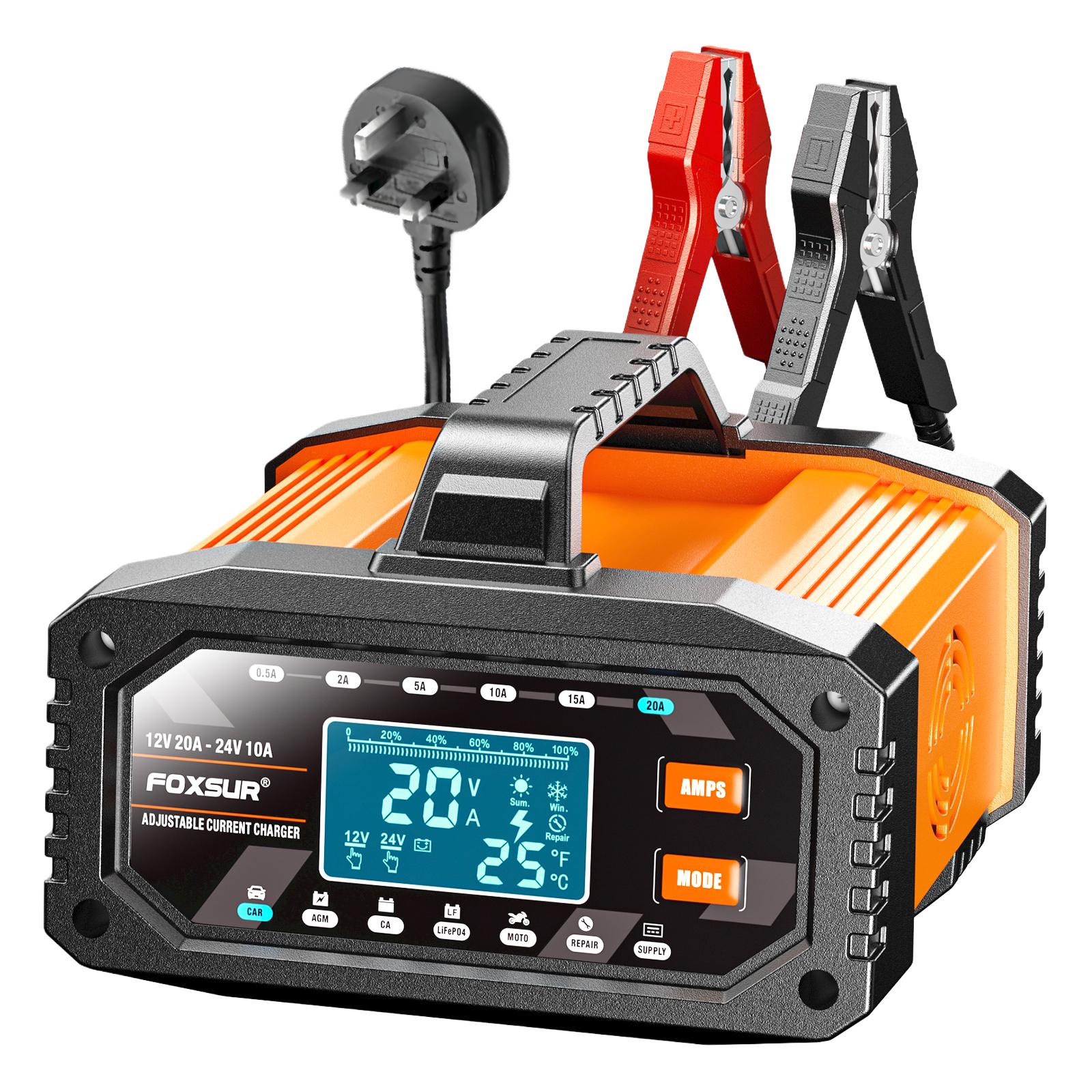 Smart Car Battery Charger 12V/20A and 24V/10A Lead-Acid Automatic Smart Trickle Charger for Automotive Truck Motorcycle Boat