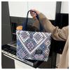 Bohemian Canvas Tote Bag for Women, Large Capacity Ethnic Style Shoulder Handbag, Casual Zipper Bucket Purse for Daily Use CLE