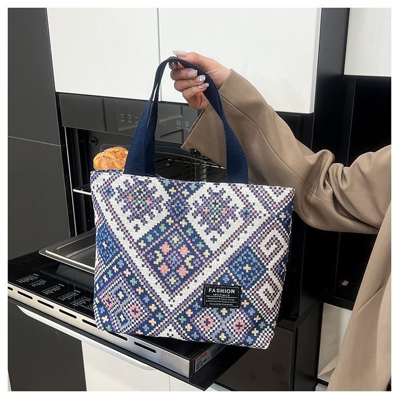 Bohemian Canvas Tote Bag for Women, Large Capacity Ethnic Style Shoulder Handbag, Casual Zipper Bucket Purse for Daily Use CLE