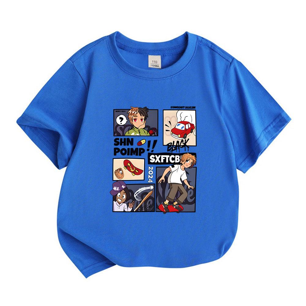 Kids Boys Girls 100% Cotton Crew Neck Short Sleeve T-Shirt, Cartoon Anime Skater Baseball Character Print Casual Comfortable Tee for Daily Summer Wear