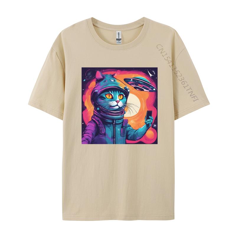 Cat Ufo Selfie Tshirt Kitten Lover Cat Tee Printed Tshirts For Men Cotton T Shirt Cool Faddish Casual