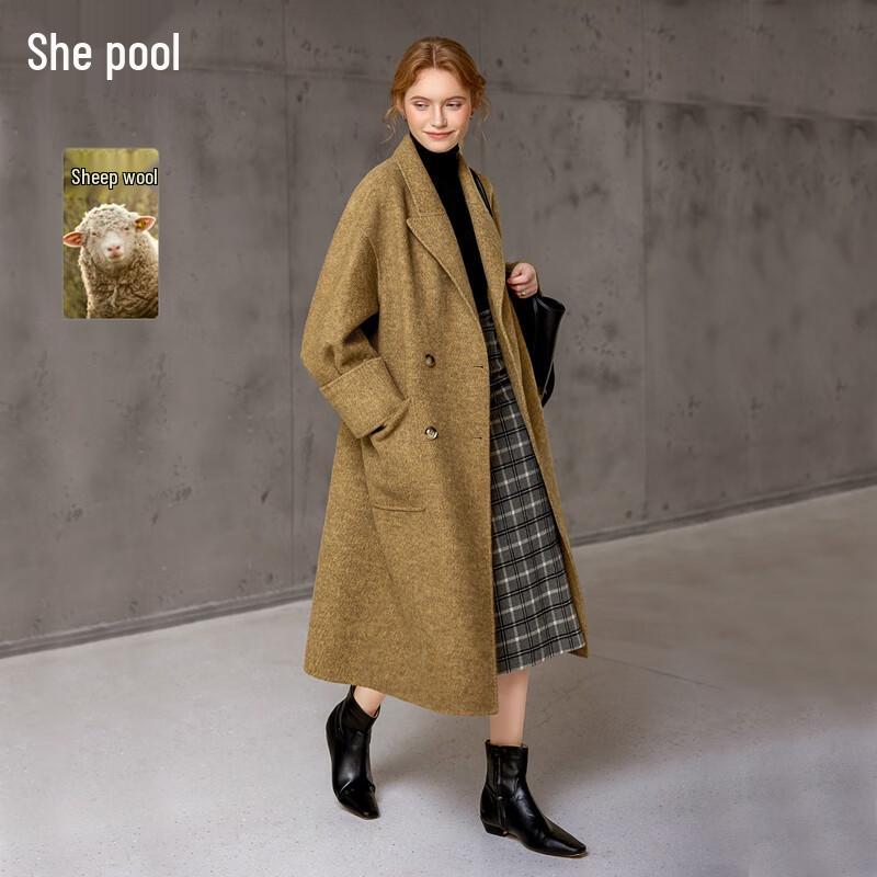 

She Chi Women s Double-Faced Wool Blend Oversized Plaid Splicing Coat XL