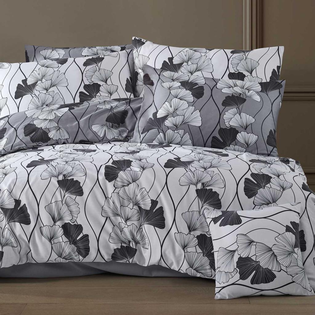 Cotton bedding 200x220 satin 100% COTTON black white ginkgo leaves