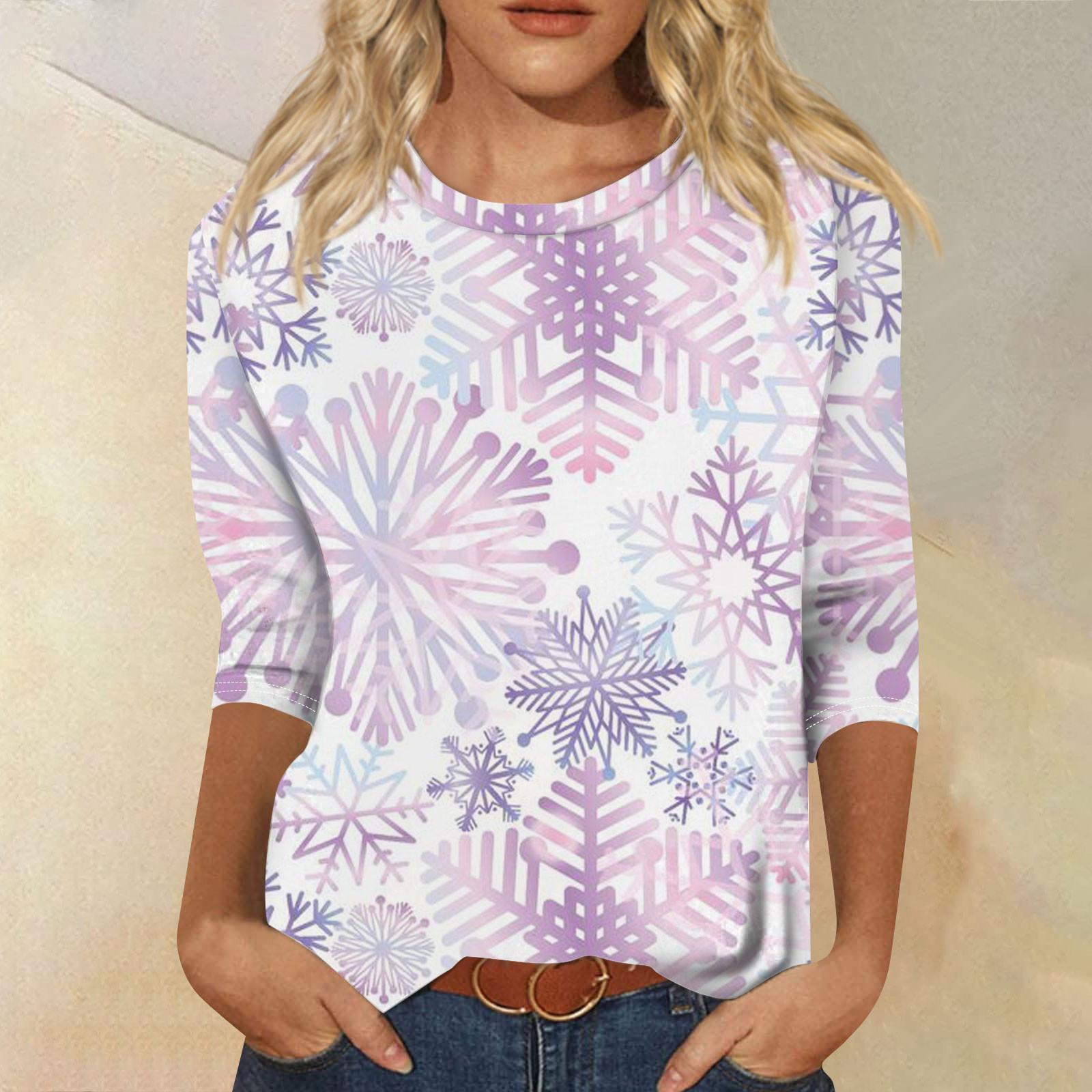 

Женская мода повседневная рубашка с круглым вырезом и рождественским принтом, семь рукавов XXXL