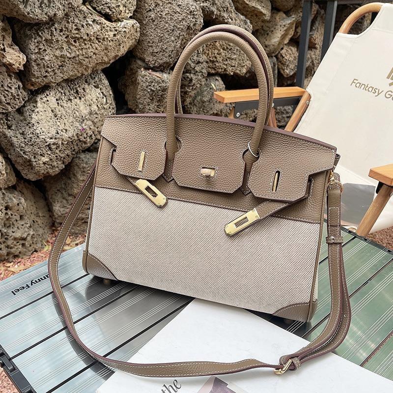 Kontrastní platinová taška Dámská taška přes rameno Ležérní plátěná taška s koženými prvky Velkokapacitní taška přes rameno Kožená kabelka