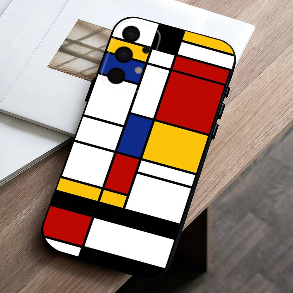 M-Mondrian-B-Bauhaus A-Abstract Shapes  Phone Case For Samsung Galaxy A73,A72,A71,A70,A53,A52,A51,Others Soft Black Cover