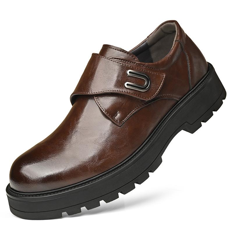 

Повседневная кожаная обувь мужская весенняя деловая модельная черная на толстой подошве с увеличением роста с круглым носком мужская кожаная обувь с широким носком 46