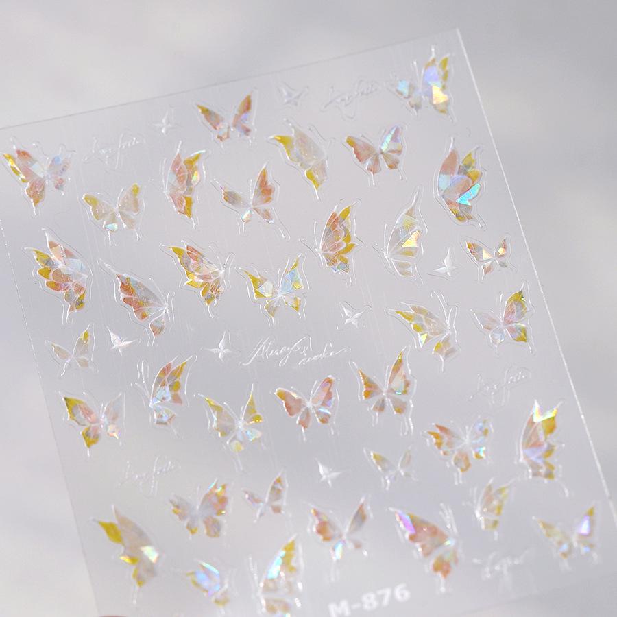 TENSOR Elegant Butterfly Ice Transparent Nail Art Stickers - Aurora Crushed Glass Effect (Model M-871)