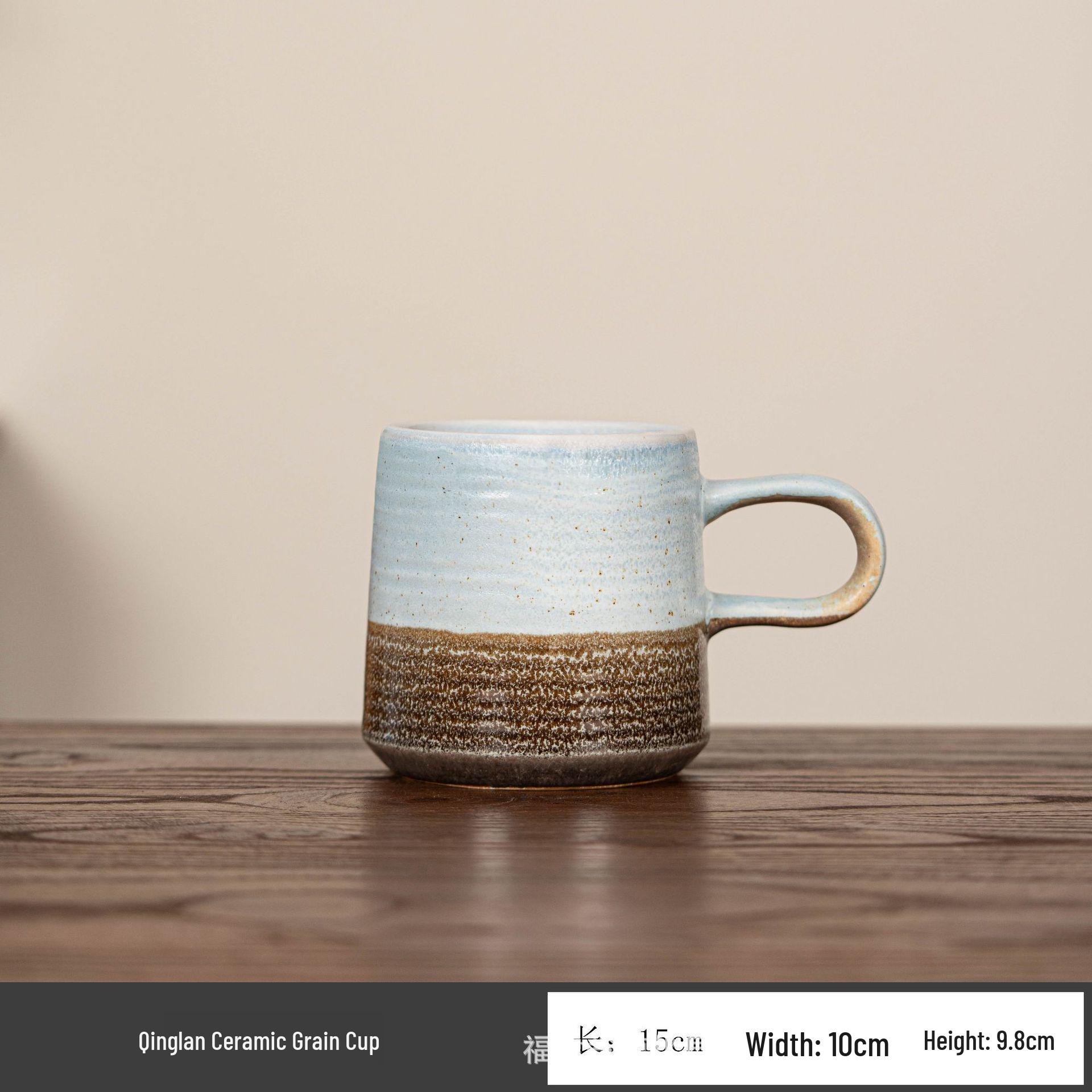 Retro Gradient Ceramic Coffee Mug – Light Blue & Brown, Luxurious Office Style 350ml