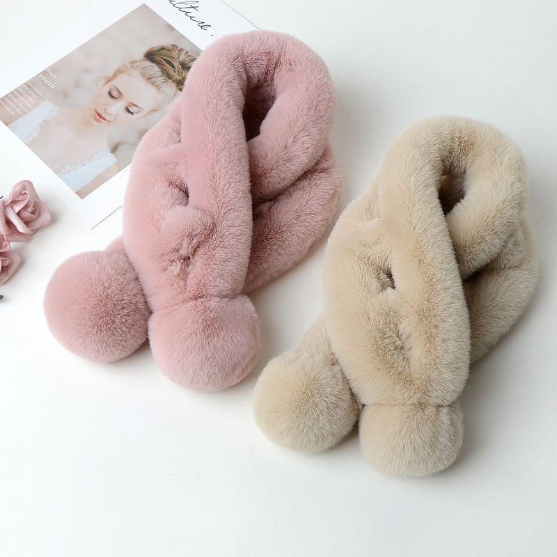Imitation Rabbit Fur Scarf Double Tube Double Ball Fur Scarf Winter Women's Season Double-sided Warm Thickened Scarf