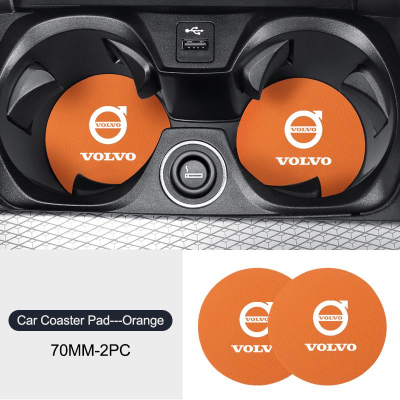 2 szt. Skórzana Mata Antypoślizgowa na Uchwyt na Kubek Samochodowy Akcesoria Do Volvo EX90 V60 V40 XC90 S60 XC60 V50 V70 S90 XC40 S80 V90 EX30