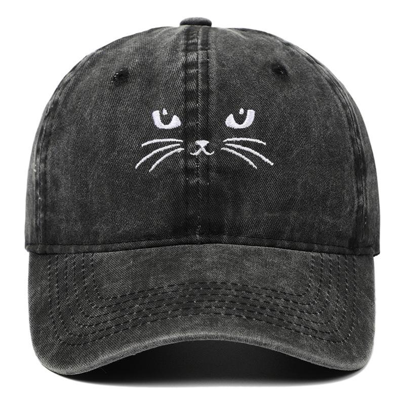 New Embroidery Cute Cat Washed Cotton Baseball Caps Casual Men Adjustable Peaked Cap Outdoor For Women Sunscreen Snapback Hat