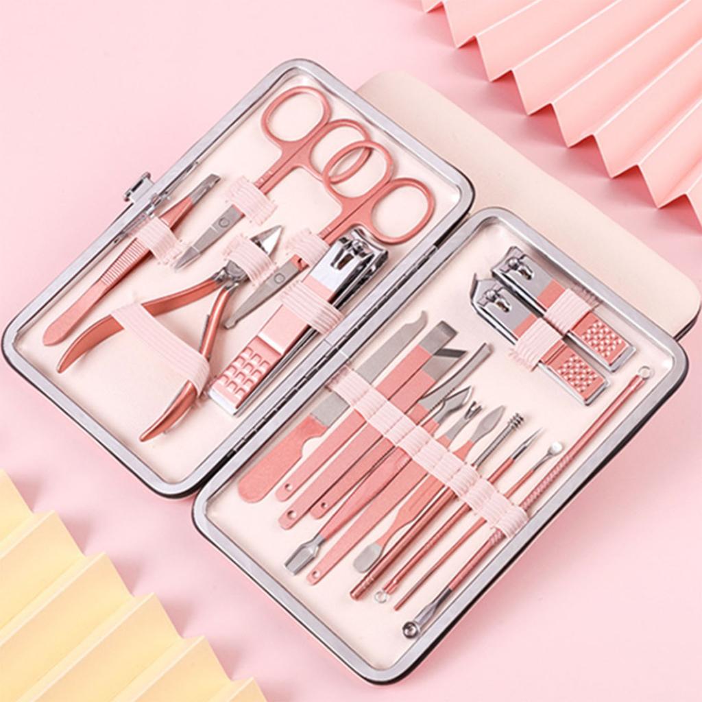 18 In 1 Manicure Set Professional Manicure Pedicure Kit Nail Clippers Set Nail Care Kit Rose Gold