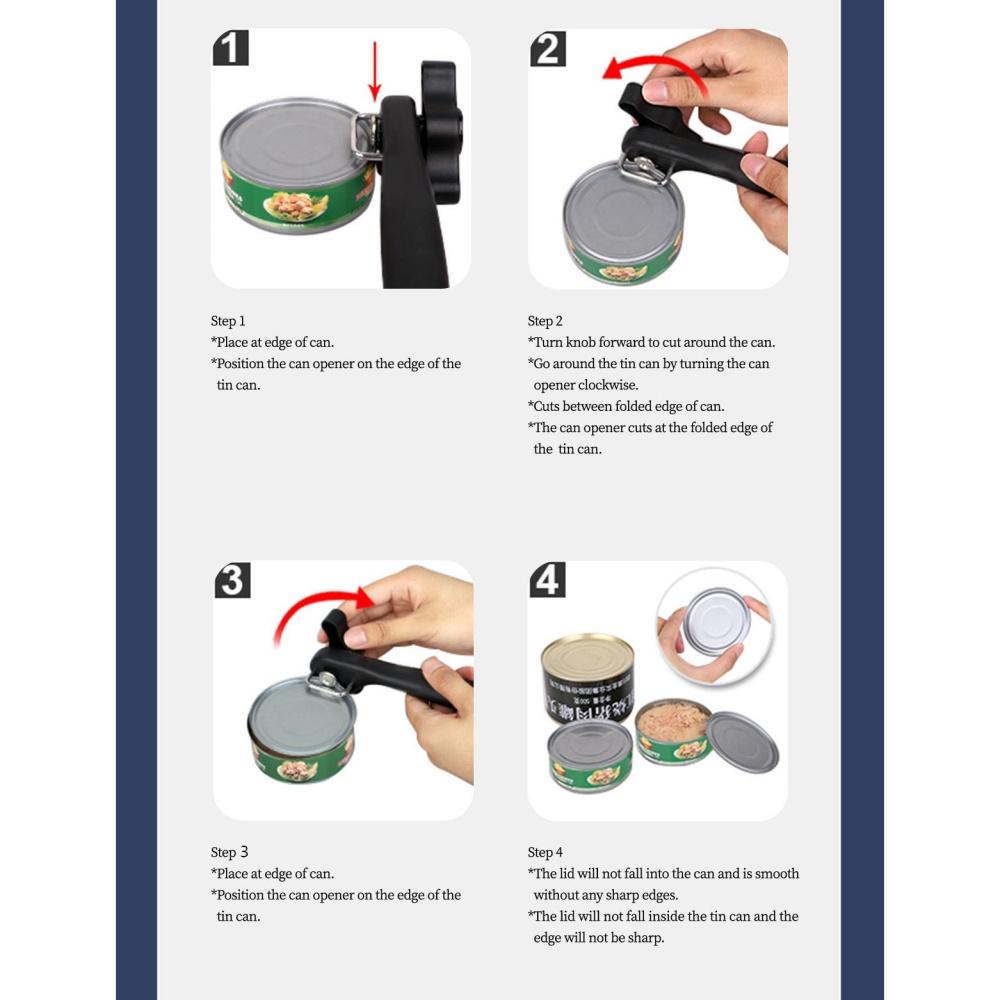 Safety Manual Can Tin Opener Stainless Steel Cut No Sharp Cuts Can Opener