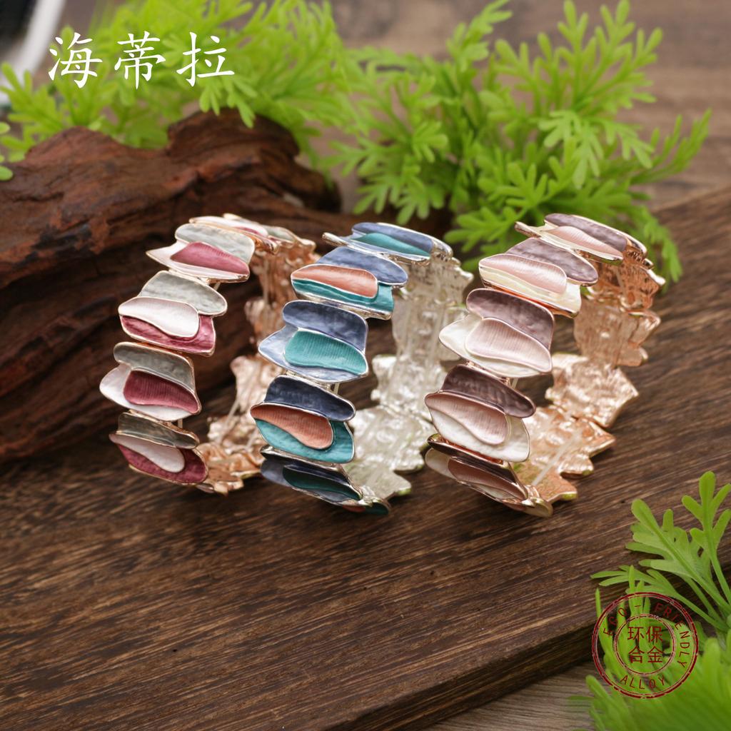 Neues Emaille geometrisches unregelmäßiges elastisches Armband, Damen übertriebenes geometrisches umweltfreundliches Legierungsarmband