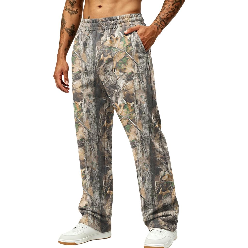 Men's Casual Printed Wide Leg Hunting Jogger Pants with Pockets Relaxed Fit