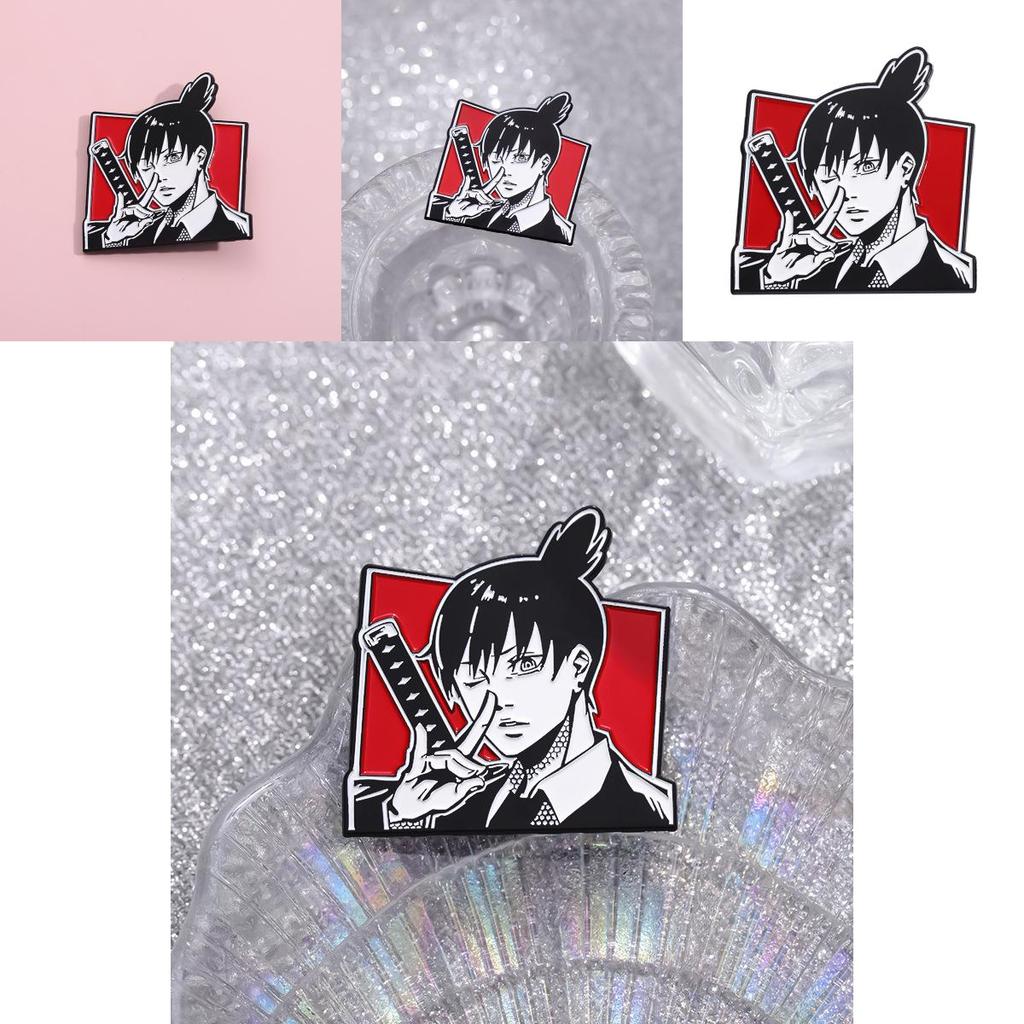 And Eyecatching Black White Cartoon Character Brooch Unique Anime Alloy Pin For Fashion Lovers