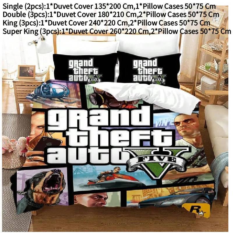 Theft Game Grand Auto Bedding Set Cartoon Duvet Covers Bedclothes Pillowcase