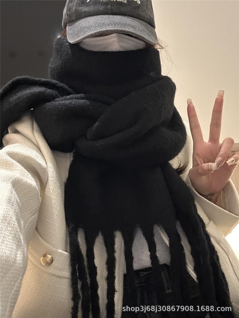 Iceland sea salt blue scarf women's autumn and winter new mohair solid color versatile scarf warm imitation cashmere shawl