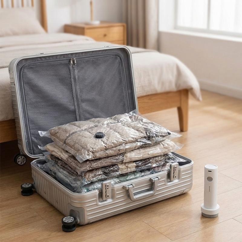 15Pcs Cordless Compression Bags for Travel Space Saving Portable Vacuum Storage for Clothes and Luggage
