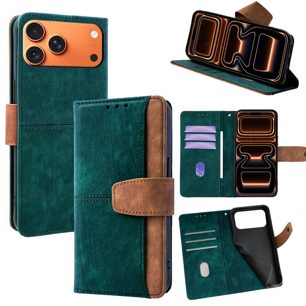 For iPhone 17 Pro Max Case RFID Blocking Color Splicing PU Leather Wallet Phone Cover