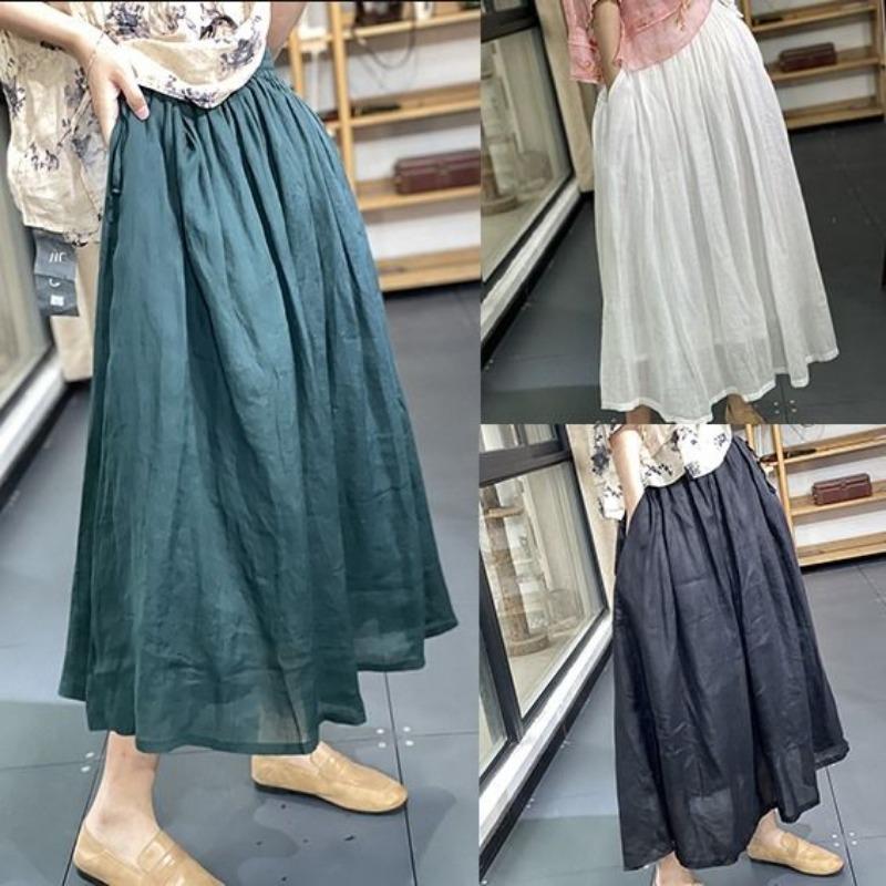 Japanese Literary A-line Skirt High Waist Large Cotton Linen Skirt for Women In Summer