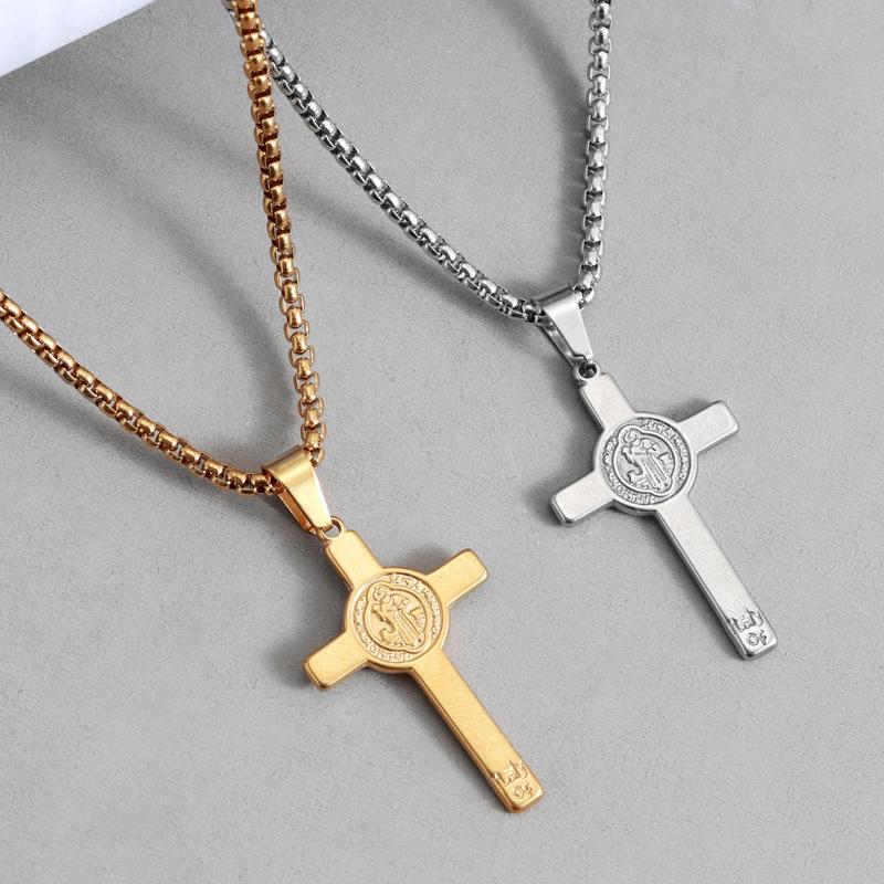 New Exorcist Saint Benedict Amulet Cross Necklace Titanium Steel Pendant