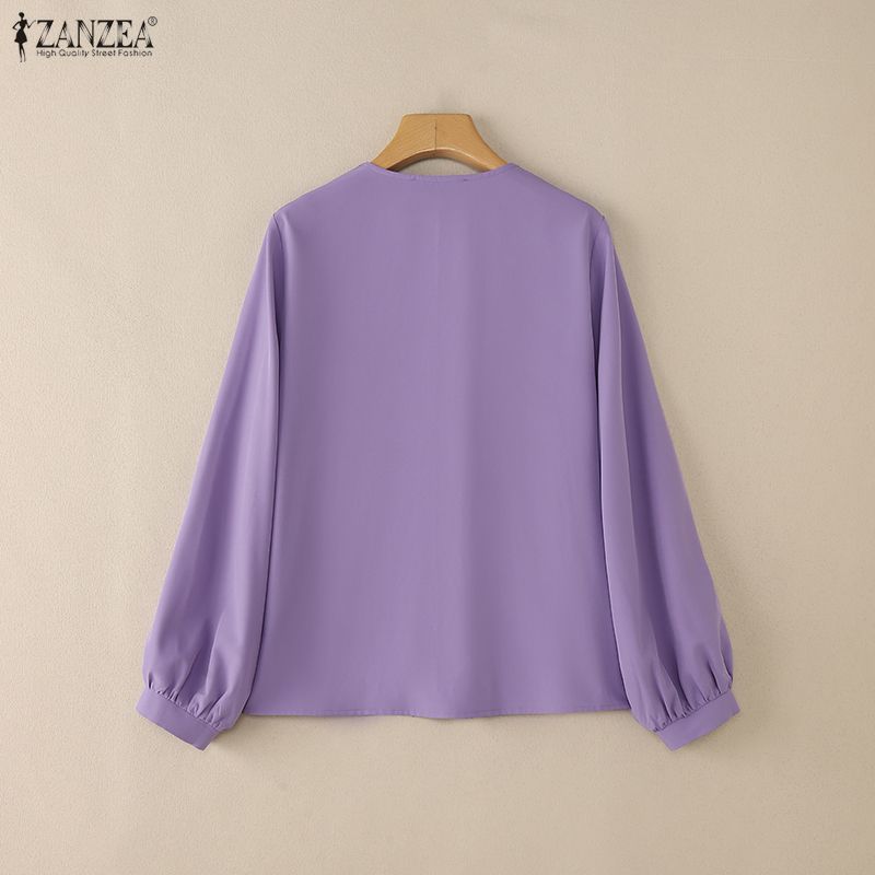 ZANZEA Blouse ample décontractée à manches longues et col en V à volants pour femmes