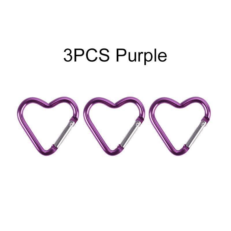 3PCS Heart Shaped Carabiner Colorful Aluminum Alloy Keychain for Camping Travel Luggage Key Ring Hanging Sorting Accessories ZYF