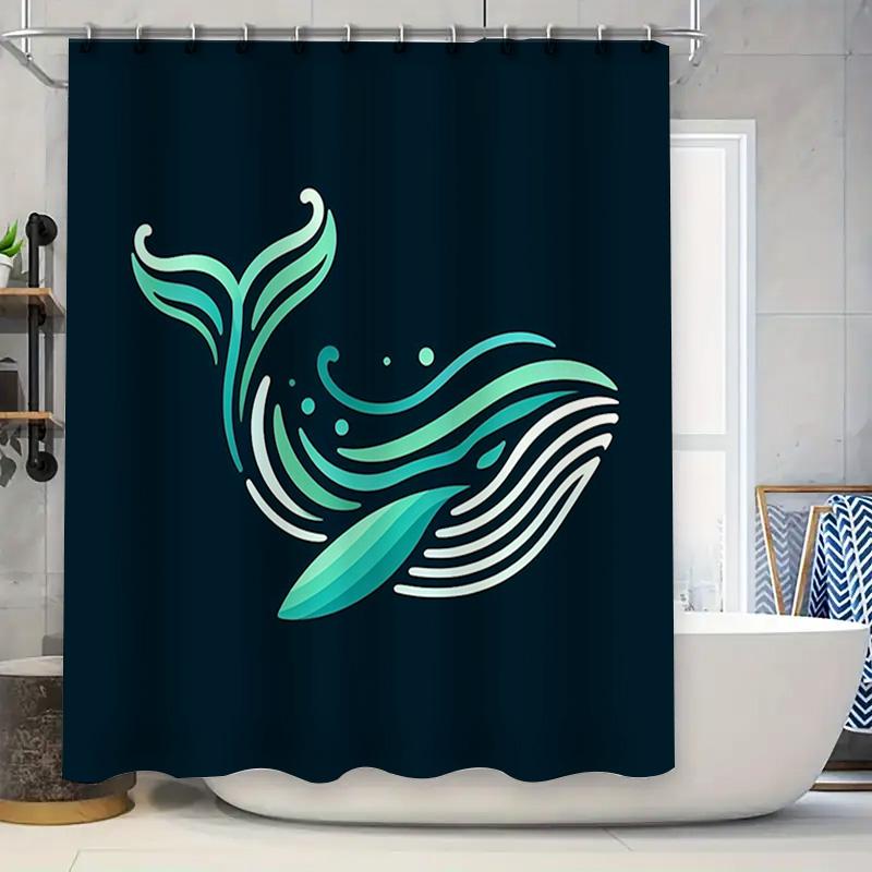 

Blue Whale Shower Curtain Bath Room Decor Waterproof Fabric Green And White Design High Quality Print Perfect Gift For Families 90x180cm