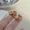 Retro Court Style Light Luxury Niche High-End Sense Red Zircon Geometric Opening Ring Exquisite Stacking Personalized Ring