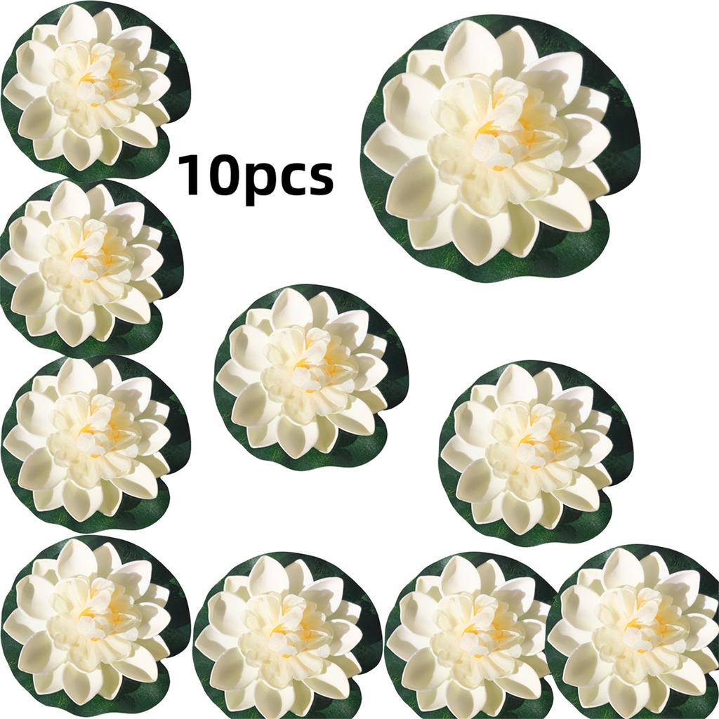 10 Stück Bunte Künstliche Schwimmende Seerose Simulation EVA Lotusblatt-Blumen Seerosen-Teichpflanzen für Gärten Zuhause Aquarium