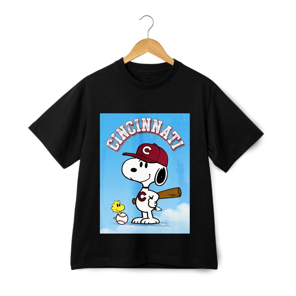 

Snoopy Baseball Print Casual Wear Tee Unisex Trendy Cartoon Short-sleeve T-shirt 2XL