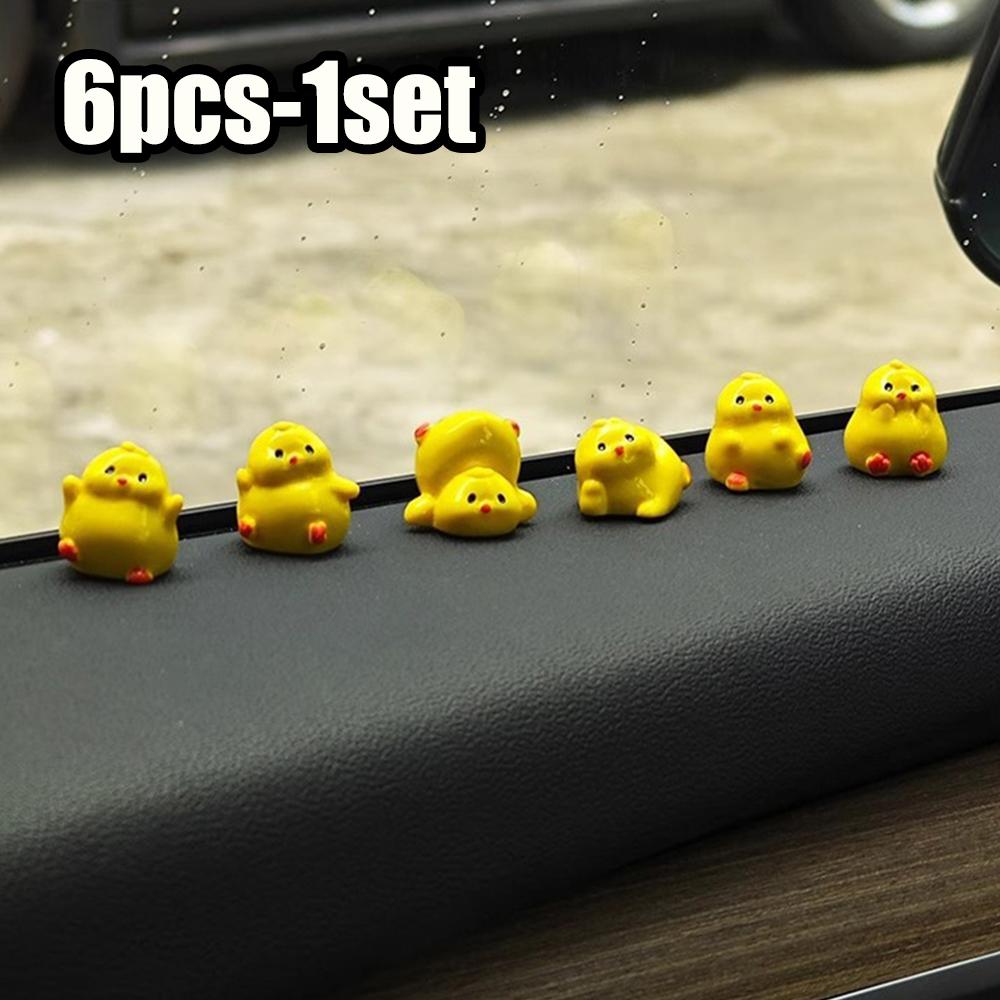 1/6pc-1set Little Yellow Duck Model Cartoon Resin Car Decor Ornaments Home Bedroom Office Living Room Auto Interior Decor