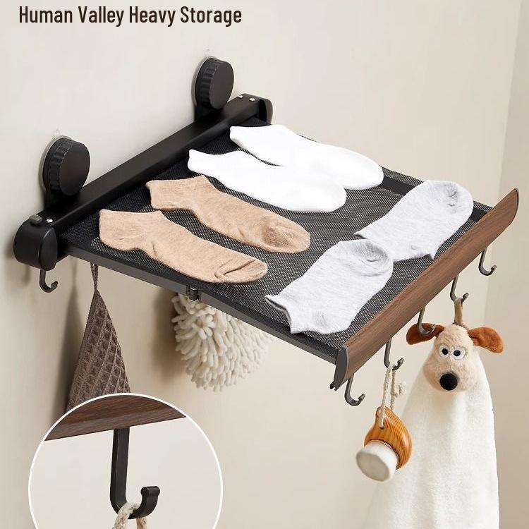 Invisible Retractable Folding Drying Rack with No-Punch Suction Cup for Balcony