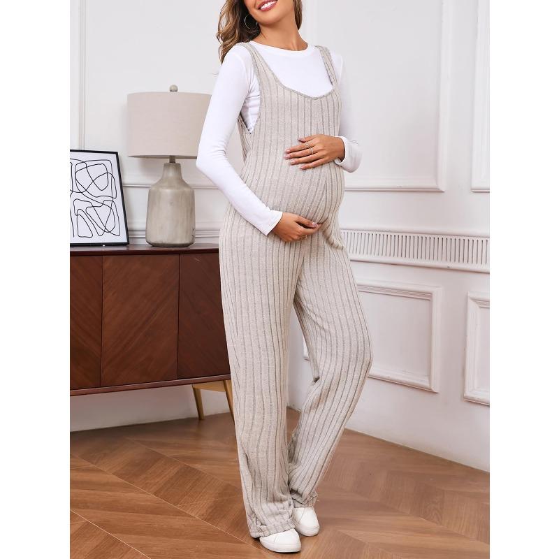 Pregnant Women's Jumpsuit for Autumn and Winter, New Knitted Overalls with Loose Belly Support, Slimming Maternity Clothing