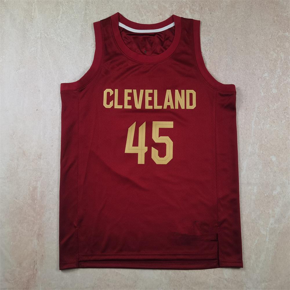 Cavaliers Basketball Jersey: Red #45 Mitchell, #10 Garland, #4 Mobley, Heat-Pressed James, Irving, Allen Edition