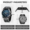 BENYAR Men's Leather Band Chronograph Watch Multi-Calendar Business Formal Waterproof Scratch-Resistant Silver and Blue