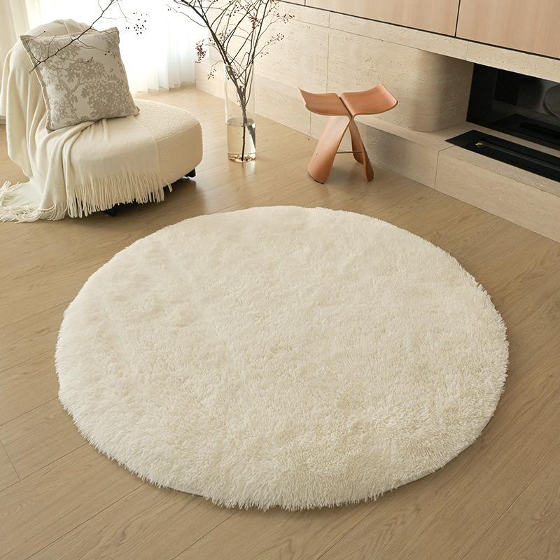 Checkerboard Round Fluffy Shaggy Rug Soft Long Pile Carpet for Bedroom Living Room Plaid Area Rug Kids Room Circular Mat