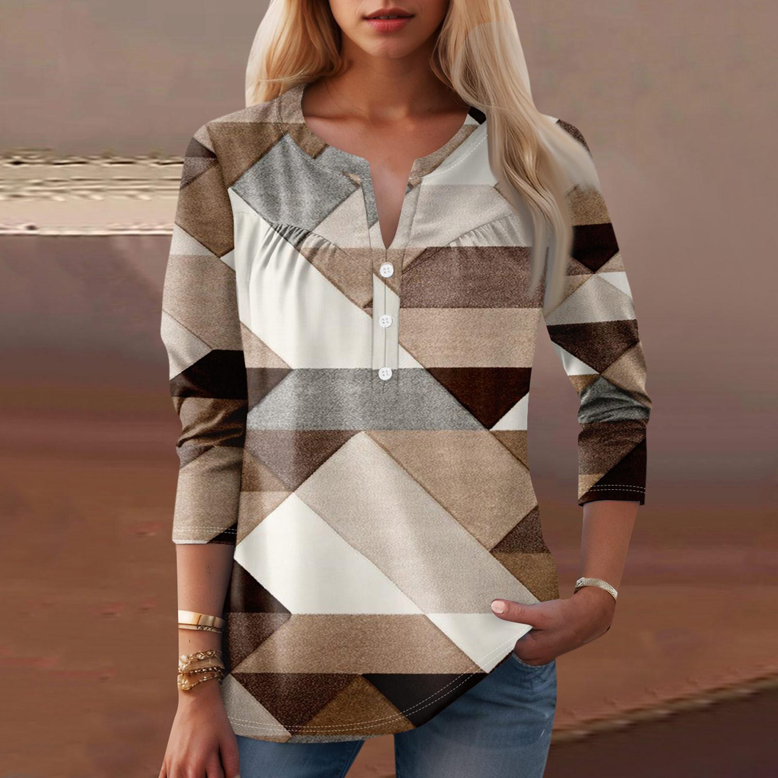 

Женская мода повседневная три четверти рукав V-образный вырез цветочный принт топ XXXL хаки