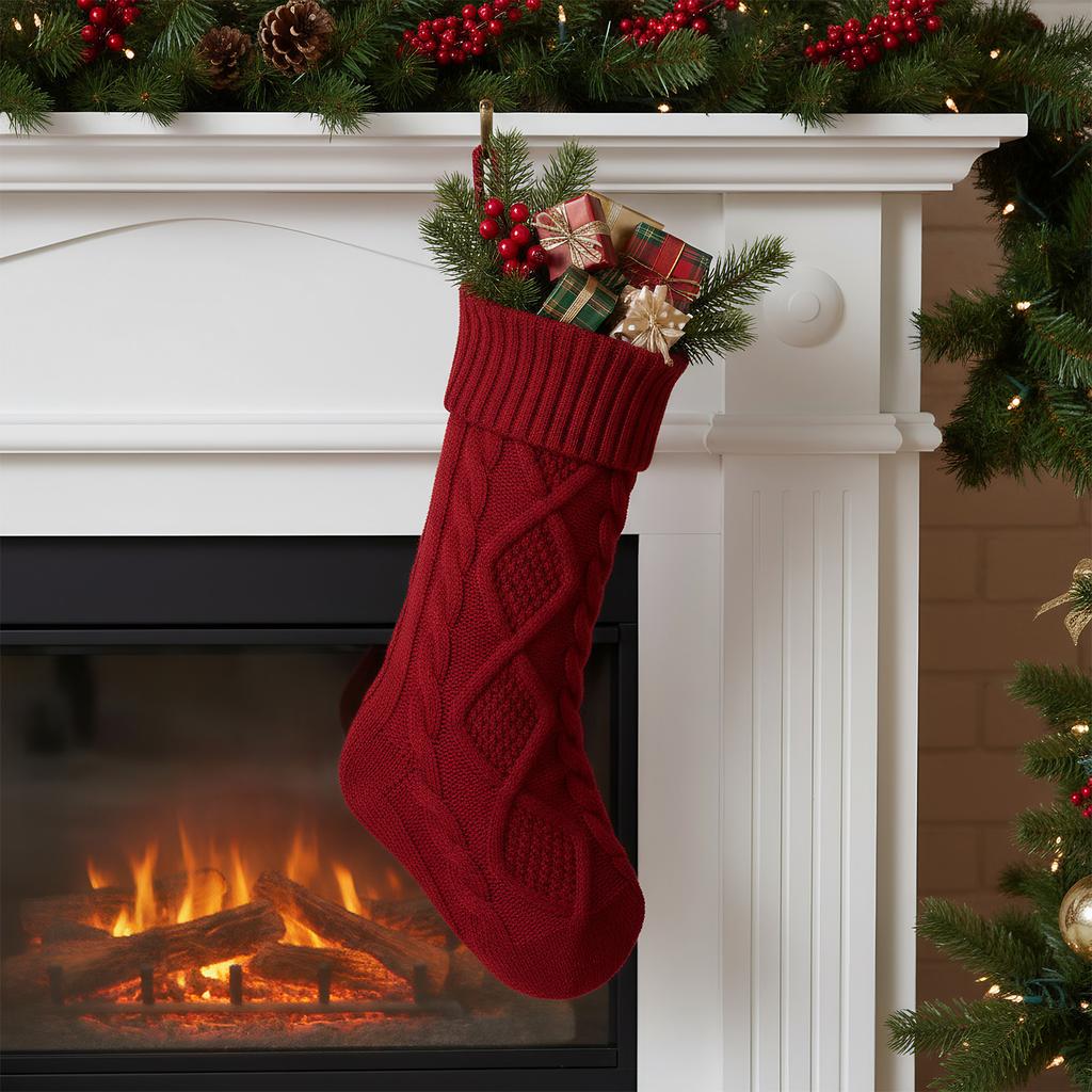Xmas Hanging Stockings 18 Inches Knitted Stocking Large Size Knitted Xmas Stocking for Holiday Christmas Party Family Decor