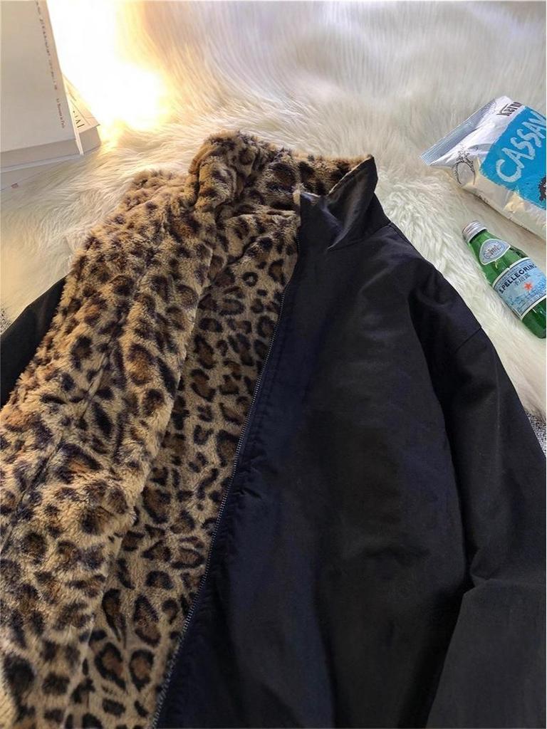 Herren Winter Wende Vintage Leo-Print Baumwolljacke