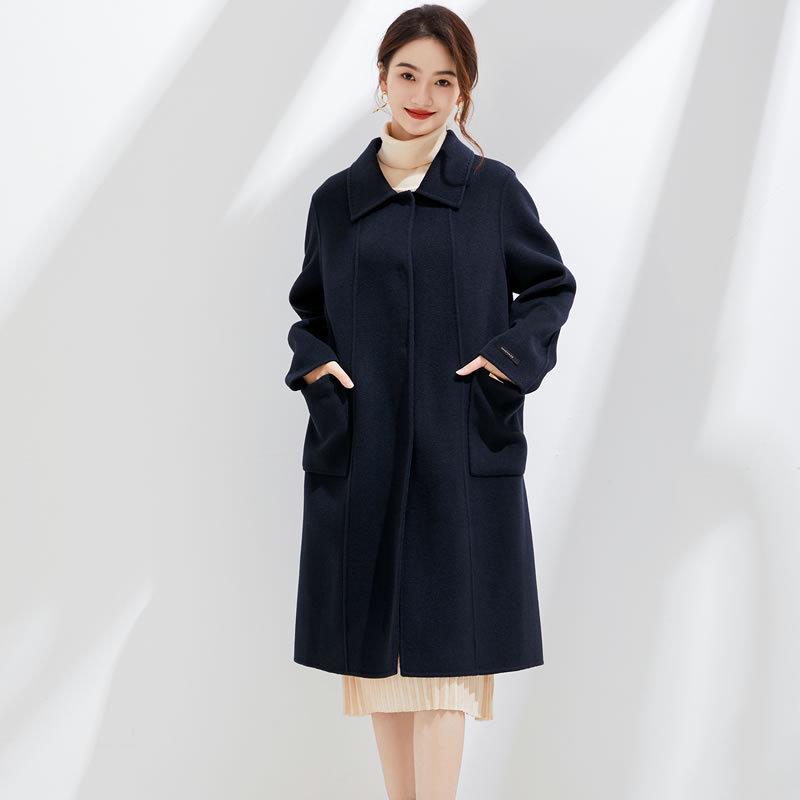 2024 Autumn/Winter Slim Fit Double-Faced Wool Coat, Large Size, Cashmere Blend